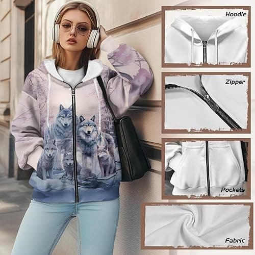 Showudesigns Zip Up Jackets for Women Plus Size Hoodies & Sweatshirts Fall Pullover Spring Tops thumbnail 7