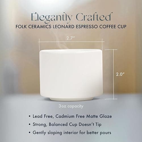 Folk Ceramics Leonard Ceramic Espresso Cups | Modern Stackable Demitasse Mugs for Espresso | Thick Walled, Handleless, Durable, Dishwasher & Microwave Safe | Set of 2, 3oz | Whisper White thumbnail 3