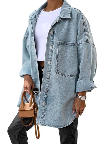 Saodimallsu Women's Oversized Denim Jackets Casual Button Down Long Boyfriend Jean Coats with Pockets thumbnail 4