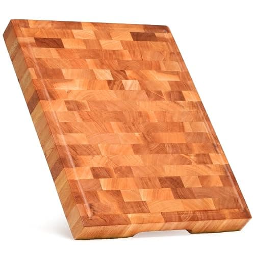SHUMARU Mahogany End-Grain Wood Cutting Board – 16.5x12.6x1.6" Butcher Block | Handmade in Bali - Silky-Smooth, Juice Groove, Knife‑Friendly, Ergonomic Grips & Non‑Slip Feet - Image 1