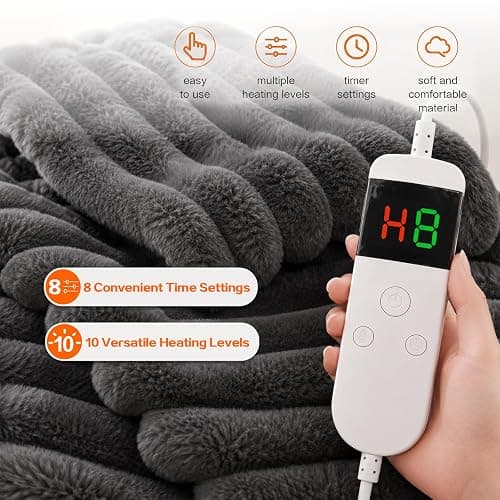 Qieryun Heated Blanket Electric Throw 50″x60 ″Inch - Thick Striped Flannel Electric Blanket,10 Heating Levels, 1-12 Hours Auto Off, Fast Heating Heating Blanket with Overheat Protection. thumbnail 6