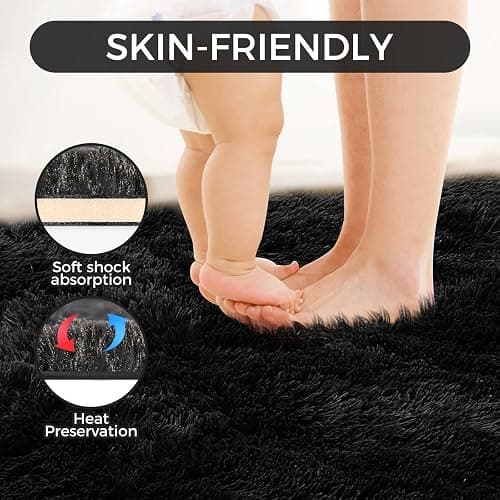 Ultra Soft Rug for Living Room, 4X6 Fluffy Shag Area Rug for Bedroom, Modern Shaggy Carpets Fuzzy Rug for Teens Dorm Nursery Home Decor Aesthetic, Upgrade Anti-Skid Durable, Black thumbnail 7