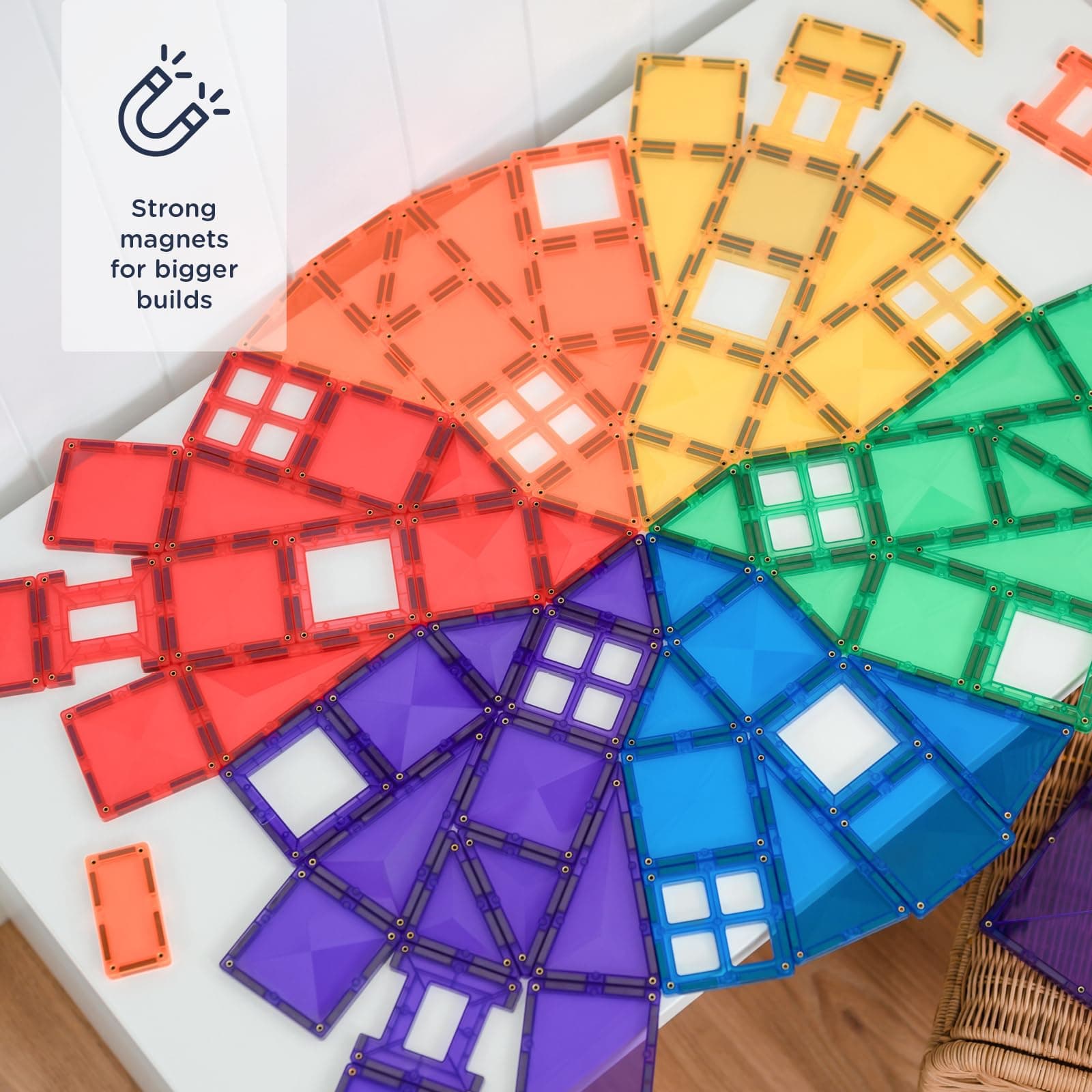 CONNETIX Magnetic Tiles Rainbow Creative Pack, 102 Pieces thumbnail 2