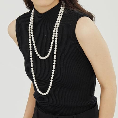 HREDZEO Long Pearl Necklace,59 inch/150cm Faux Pearls Pearl Necklaces 1920s Artificial Drop Choker Beads Vintage Fashion Necklace for Women Perfect for Special Occasions thumbnail 3
