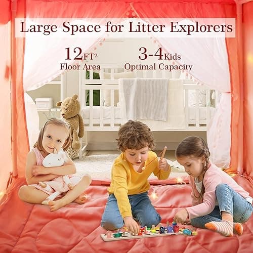 EagleStone Kids Play Tent with Star Light, Padded Mat,Toddler Tent Indoor,Playhouse for Toddlers, Boys, Girls, Neutral Color, Indoor Bed Tent Gift Toy (Pink) - Pink thumbnail 3