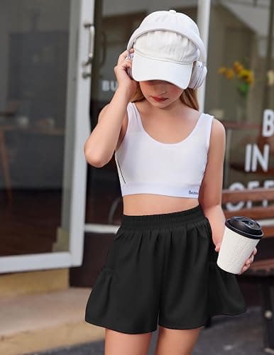 Zaclotre Girls Ruffle Athletic Shorts with Pockets High Waisted Kids Sport Shorts for Soccer Basketball Running thumbnail 7