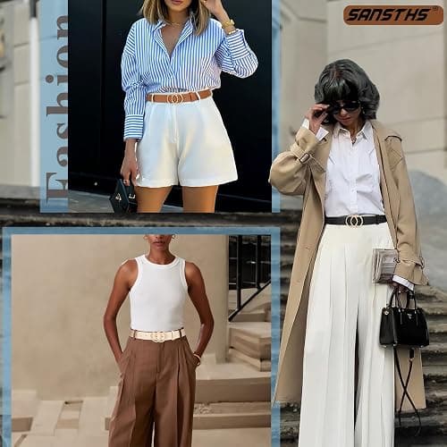 SANSTHS 3 Pack Women Waist Belts for Jeans Pants Dresses, Ladies Belt with Double O-Ring Gold Buckle thumbnail 4
