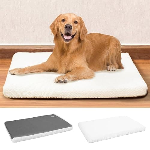 EMPSIGN Dog Bed Crate Pad for Small Dogs, Deluxe Fluffy Plush Machine Washable Dog Mat, Crate Pet Beds with Removable Cover, Dog Sleeping Mat Cushion Bed, 41"x 28"x3", White - Image 1