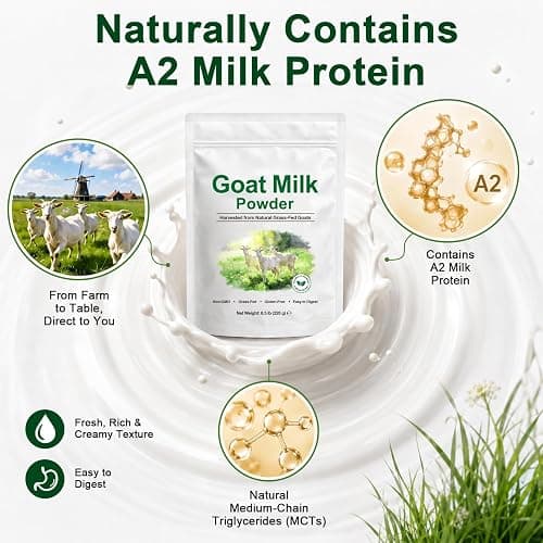 Goat Milk Powder 0.5 lb (220 g) | Harvested from Natural Grass-Fed Goats | Rich in Calcium & Protein | Smooth, Creamy & Delicious Taste | Non-GMO, Gluten-Free thumbnail 8