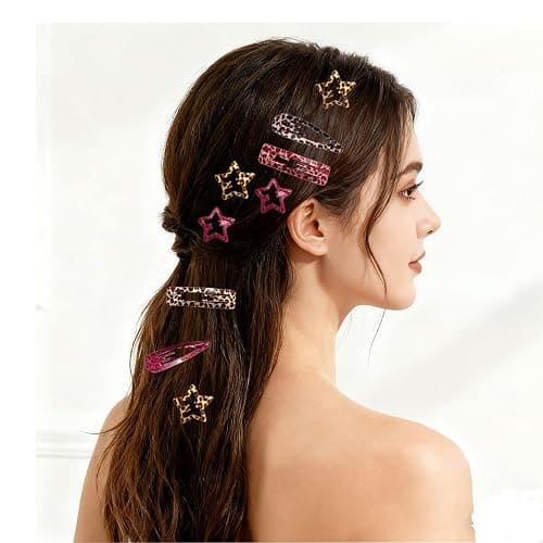 LuminaVibe 24PCS Y2K Retro Animal Print Metal Hair Clips, Assorted Star Waterdrop Rectangle Non-Slip Barrettes, Leopard & Zebra Print Pink Hair Pins for Women Girls thumbnail 2