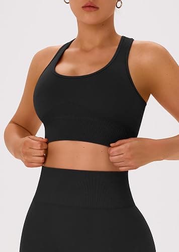 OLCHEE Womens Workout Sets 2 Piece Racerback Sports Bra High Waist Leggings | Seamless Gym Set, Yoga Pilates Outfit, Matching Athletic Clothing, Activewear, Scoop Neck, Padded, High Waist thumbnail 6