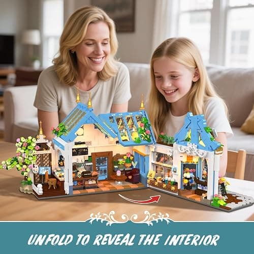 PLAXSOON Flower Café House Building Set with Lights and Openable Design | Botanical Coffee Architecture 1520 PCS, Floral Bakery Construction Model for Home Decor, Gift for Adults Women Teens Girl 12+ thumbnail 4