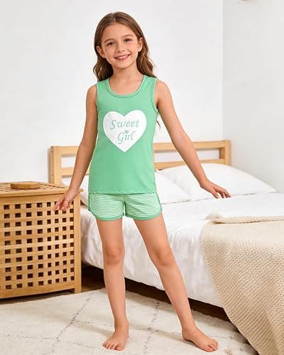 MyFav Big Kids Girls Sleeveless Sleepwears Hearts Shape Striped Pajama Nightgown thumbnail 7