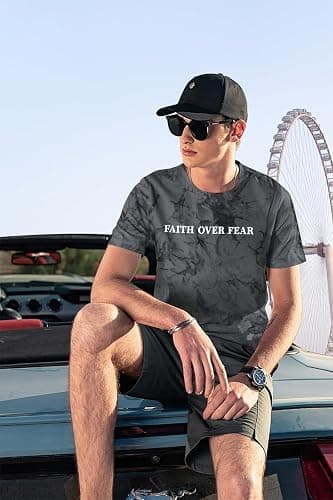 BANGELY Faith Over Fear Shirt Men Graphic Shirts Oversized Workout Gym Jesus Christian Religious Tees Short Sleeve Tops thumbnail 4
