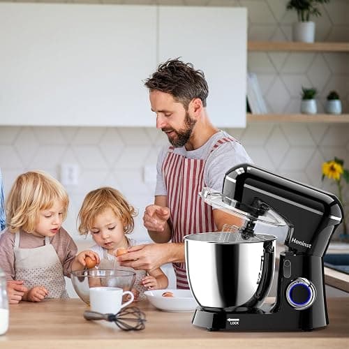 Honinst Stand Mixer, 6.5QT 10-Speed Tilt-Head Electric Stand Mixer, 3-In-1 Kitchen Mixer with Bowl, Dough Hook, Whisk and Beater, Food Mixer for Baking, Cake and Most Home Cooks, Black thumbnail 2