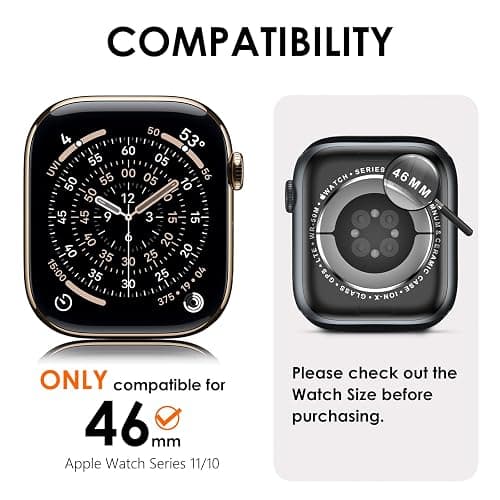 KADES Bling Case for Apple Watch 46mm with Built-in Screen Protector Women | PC+Electroplated, Tempered Glass, Shockproof Bumper, Sparkling Rhinestones Gift, for Series 11 10 (46mm, Pink) thumbnail 2