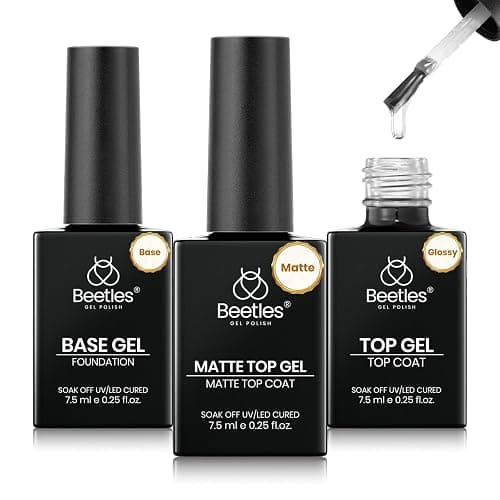 Beetles Gel Top Coat, Matte Top and Base Coat Set, 3 Pcs 10ml Glossy Matte No Wipe Long Lasting Basic Combination Soak Off LED Nail Lamp Art DIY Design Gifts for Women - Image 1