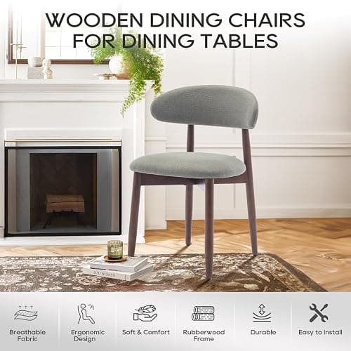 COLAMY Wooden Dining Chairs Set of 6, Modern Fabric Upholstered Kitchen Side Chairs, Farmhouse Dining Room Chairs with Foot Pegs, Green thumbnail 6