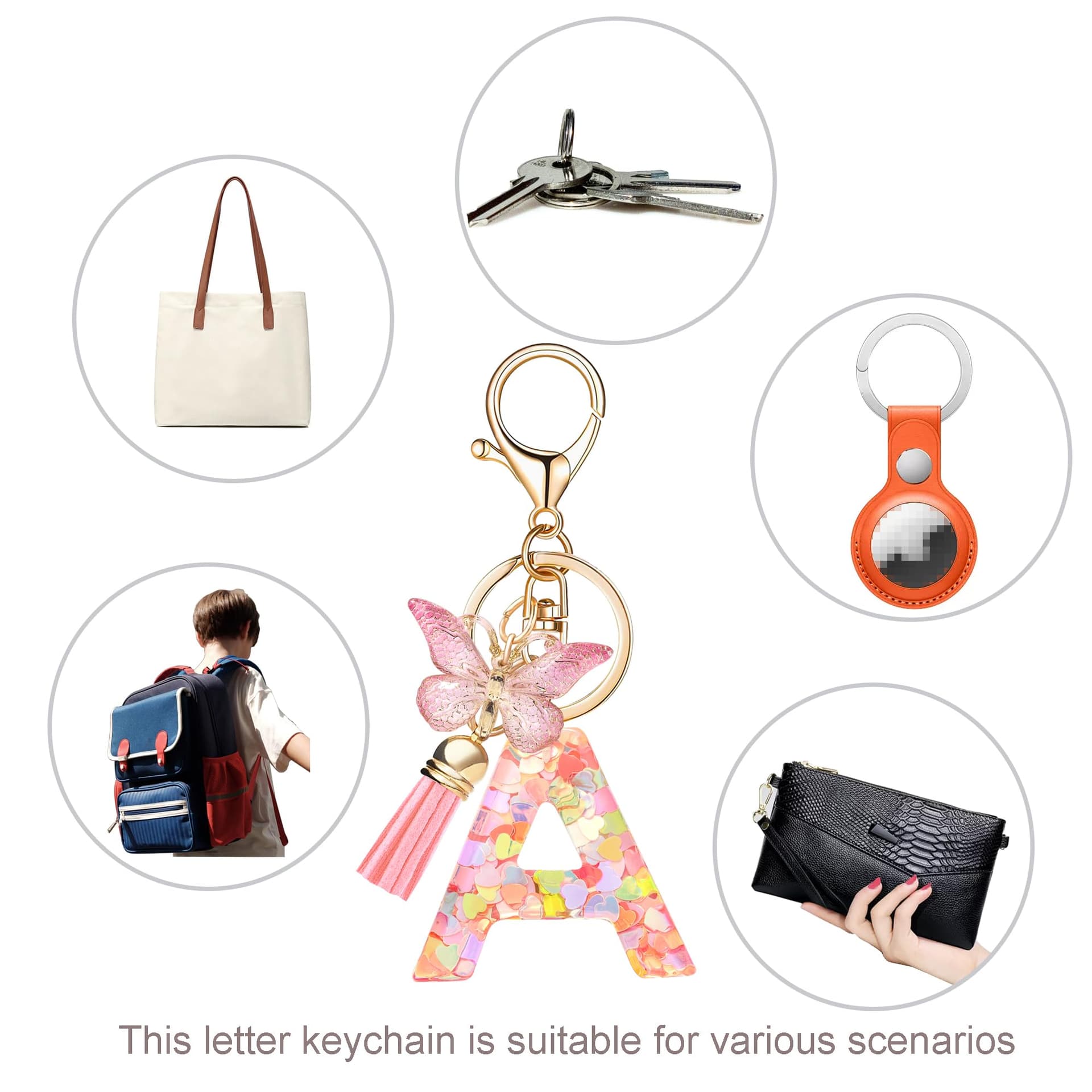 OKAICEN Fashion Alphabet Initial Letter Keychain Tassel Butterfly Pendant Key Ring for Purse Handbags Women Girl thumbnail 7