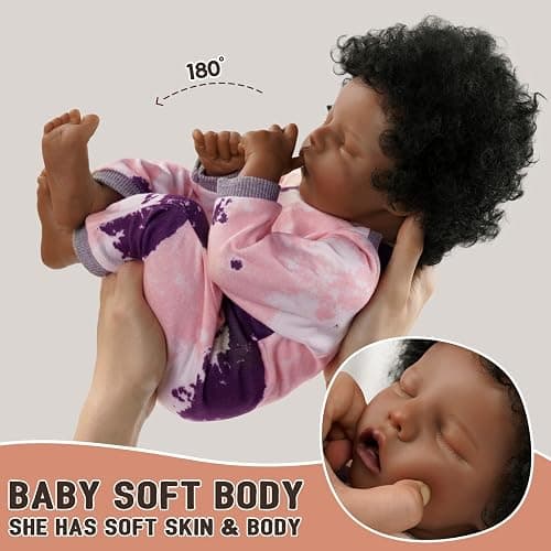 BABESIDE Lifelike Reborn Baby Dolls Black - 17-Inch Baby-Soft Body & Curls Realistic-Newborn Baby Doll African American Real Life Baby Dolls Cloth Body w/Gift Box for Kids thumbnail 4