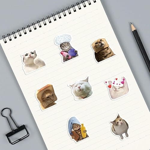 Yuyul 100 Pcs Cute Cat Meme Stickers, Funny Kitten Stickers for Journaling Laptop Scrapbook Water Bottles Guitar Suitcase, Waterproof Vinyl Decals for Teens Adults Gift thumbnail 7