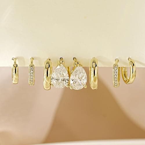 4Pairs Statement Gold Hoop Earrings for Women Trendy,Surgical Steel Gold Plated Hoop Hypoallergenic Earrings Set,Titanium Hoops Earring Stacks,CZ Cartilage Huggie Hoops Earring Gifts for Girlfriend thumbnail 5