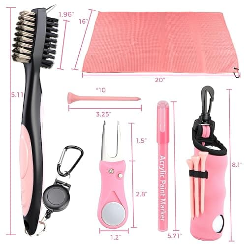 Pink Golf Accessories for Women, Acrylic Paint Ink 16 Pcs Golf Essentials Kit - Golf Club Brush & Golf Towel, Tee & Ball Holder for Bag, Divot Tool & Ball Maker, Golf Club Cleaning Kit - Golf Gifts thumbnail 7