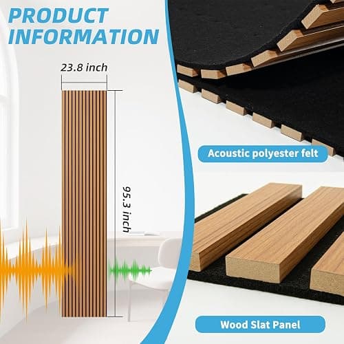 Art3d Acoustic Wood Slat Wall Panel with Roll-Flat Design - 95.3 x 23.8 Inch Sound Absorbing Panels for Living Room Columns Corridor Curved Wall Decor, 1-Pack Teak thumbnail 7