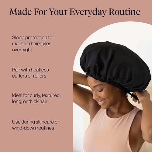 Kitsch XL Satin Bonnet for Sleeping - Softer Than Silk Bonnet For Sleeping Women - Secure Fit, Adjustable, Night Cap For Curly & Textured Hair - Prevents Breakage, Tangles & Thinning - Black thumbnail 6