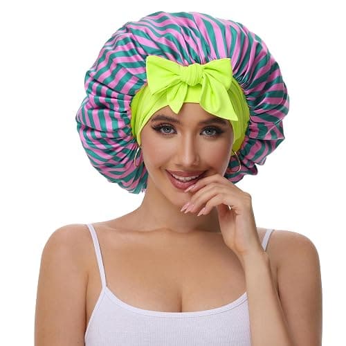 Vettres Double Layer Silk Bonnet with Tie Satin Lined Sleep Cap Hair Cover for Women's Curly Natural Hair thumbnail 2