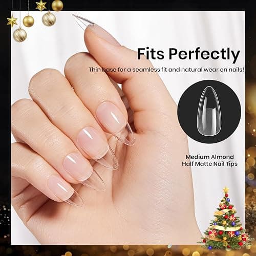 Beetles Gel Nail Tips Medium Almond Etch X, 12 Sizes 288 PCS Half Matte Full Cover Press on False Nail Tips Clear Acrylic Nails Extension Glue on Nails DIY Gift for Women thumbnail 5