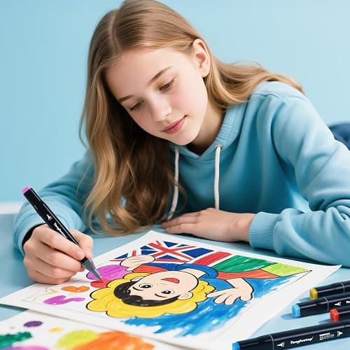 Tongfushop 80+2 Couleurs Feutre a Alcool Set, Feutres Coloriage Adulte, 2S Séchage Rapide Marqueur Alcool avec Pochette de Transport et Espaceur pour Peinture, Griffonnages, Animation thumbnail 2