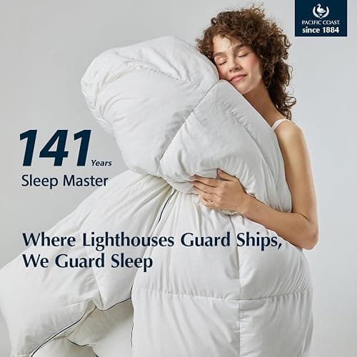 Pacific Coast Goose Feather Down Fiber Comforters Queen Size, Extra Fluffy White Duvet Insert, Ultra-Soft, Breathable, All Season Hotel Luxury Bedding Comforters, 8 Corner & Center Loops (90"x90") thumbnail 2