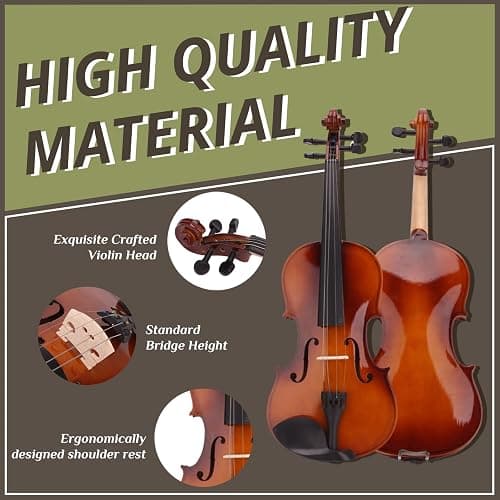 GODECOR 4/4 Acoustic Violin, Full Size Acoustic Violin Set for Beginner Adults Teens with Case,Bow, Rosin (Natural) thumbnail 4