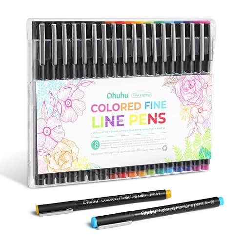Ohuhu Colored Fineliner Drawing Pens: 18 Packs Fineliners 11 Colored Pens & 7 Assorted Point Sizes Black Micro Pen Waterproof for Drawing Sketching Anime Manga Artists Beginners - Hana Highway - Image 1