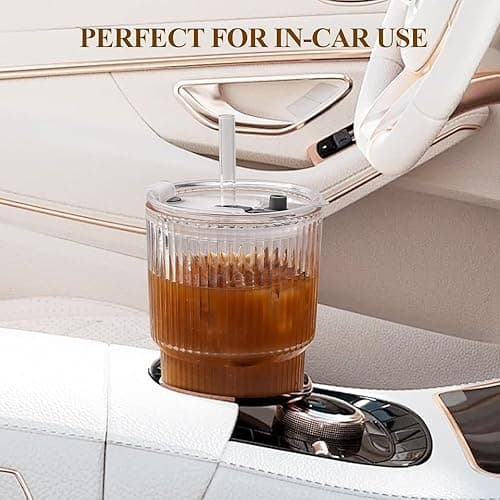 Snextek 20oz Glass Tumblers with Lids and Glass Straws, Thickened for Iced Coffee, Smoothies,Cocktails and Juices-Elegant Durable for Home, Office,Travel (Clear) thumbnail 3