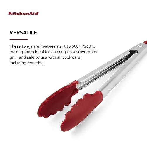 KitchenAid Silicone Stainless Steel Tongs, 12 Inch, Red thumbnail 4