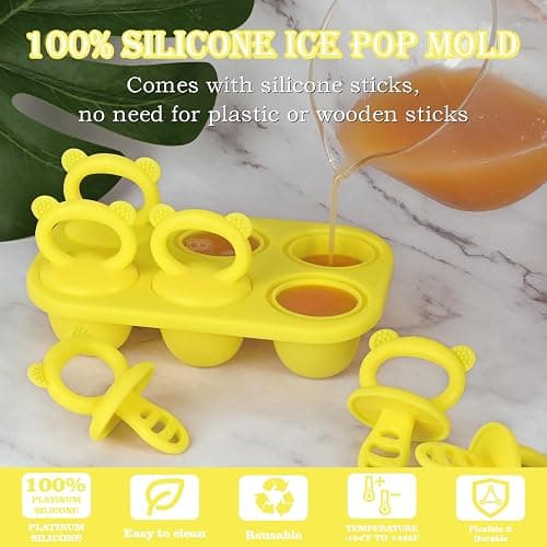 Sakolla Baby Popsicle Molds Mini 6-Cavity Silicone Ice Pop Mold with Sticks Breastmilk Popsicle Molds for Teething Relief Toddler Popsicle Mold for Ice Cream Frozen Yogurt and Fruit Juice (Yellow) thumbnail 3
