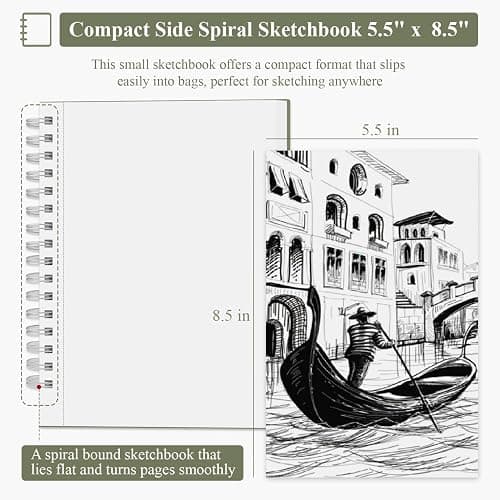 SuFly Small Sketch Book 5.5"x8.5", 2-Pack Mini Sketchbook, Spiral Bound Sketchbook Hardcover with 200 Sheets of 68lb/100gsm Mini Drawing Pad Paper, Small Sketch Pads for Drawing for Adults & Kids. thumbnail 2