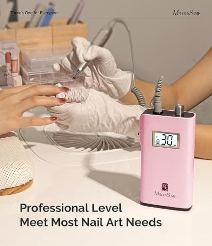 MelodySusie Professional Nail Drill, 30000 RPM Rechargeable Electric E File, SC320H Acrylic Gel Grinder Tools,Portable Nail Drill with 6 Bits Efile for Gel Nails Removing Manicure Pedicure Salon - Pink thumbnail 6