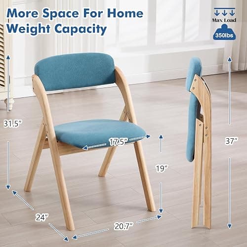 YUUIJOAA 4-Pack Folding Chairs with Cushion, Linen Padded Foldable Dining Chairs, Portable Raw Wooden Folding Chairs for Dining Rooms Parties Offices Indoor Outdoor Blue thumbnail 3