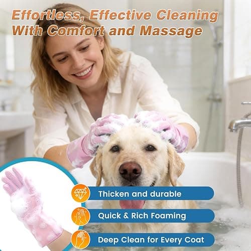 MIYIJHY 7-Piece Pet Grooming Kit with Storage Bag | Portable Bathing Set for Dogs & Cats | Includes Silicone Gloves, Deshedding Brushes & Finger Toothbrushes | All-in-One Pet Care (Pink) thumbnail 3