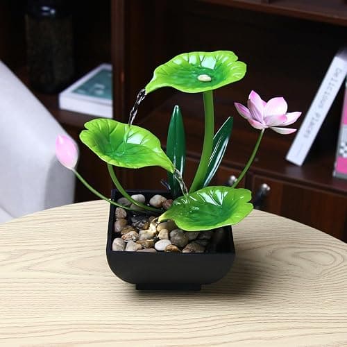 YOQUATE Water Fountain Indoor Waterfall Fountain 3-Tier Tabletop Fountain Lotus Desk Relaxation Home Decor Including Lots of Rocks and Soothing Sound Machine (Green 1) thumbnail 4
