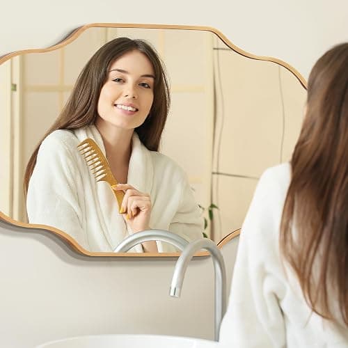 Dorlicecass Wall Mirror for Bathroom - Gold Mirror Wall Decor 20" x 36" Single Modern Mirror Wall Decor with Aluminum Alloy Frame for Bathroom, Bedroom, Living Room, Dining Room, Cloakroom, Entryway thumbnail 5