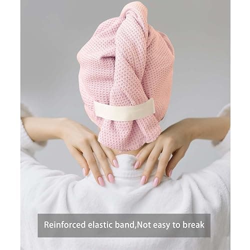 ROLSHOL 2 Pack Microfiber Hair Towel Wrap for Women, 32" x 11" Waffle Weave Hair Plopping Towel for Curly, Long & Thick Hair, Anti-Frizz Hair Turbans for Wet Hair (Pink, Grey) thumbnail 8