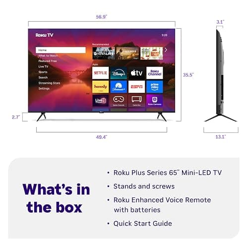 Roku Smart TV – 65-Inch Plus Series, Mini-LED TV – RokuTV with Enhanced Voice Remote – Flat Screen 4K QLED Television with Dolby Vision & Wi-Fi for Streaming Live Local News, Sports thumbnail 9