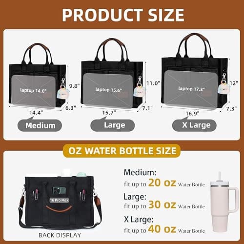 BECOJADDE Canvas Tote Bag Purse for Women with Zipper Closure, Individual Compartments & Bottom Support thumbnail 6