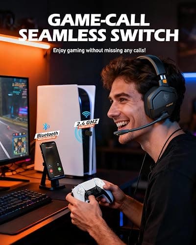 NUBWO Wireless Gaming Headset with Mic for Ps5 Ps4 PC, Zero Interference, 100-Hour Battery All-Day Play, 23ms Sync​ for Fortnite & Call of Duty/FPS Gamers, Triple Mode All Devices Compatible - Orange thumbnail 3
