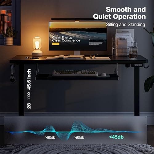 Grandder Standing Desk with Keyboard Tray 47 x 24 inch, Electric Height Adjustable Desk with Splice Board, Sit Stand Desk Computer Desk for Home Office, Stand Up Desk with Casters, Black Top thumbnail 5