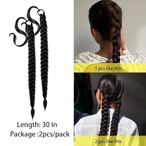 2 Packs Pink and Purple Long Braided Ponytail Extension For Black Women Soft Synthetic Hair Piece For Women with Hair Tie Straight Wrap Around Ponytail Braided Hair Extensions pre Stretched 30 Inch thumbnail 2